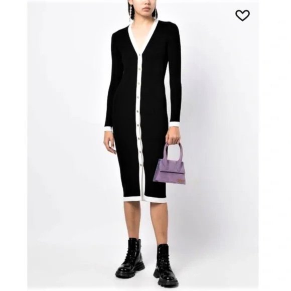 NWT Alice + Olivia Alcina Gold Button Soft Rib Knit Sweater Dress S MSRP $465 - Picture 8 of 11